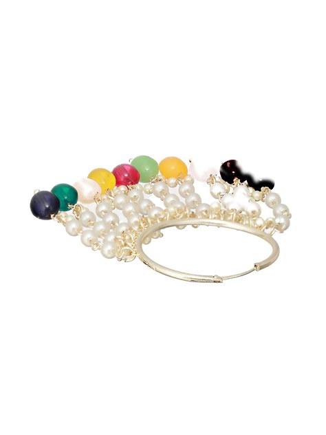 Priyaasi Multicolor Beaded Tasselled Pearls Gold-Plated Hoop Earrings