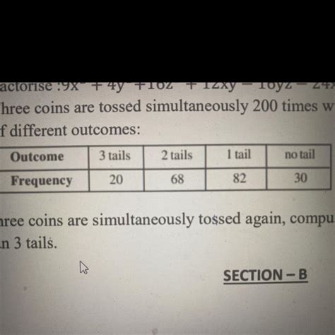 5) Three coins are tossed simultaneously 200 times with the following ...