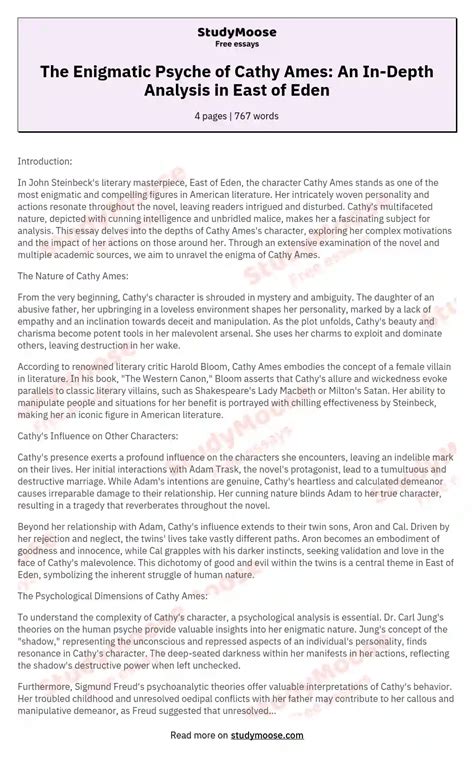 The Enigmatic Psyche of Cathy Ames: An In-Depth Analysis in East of ...