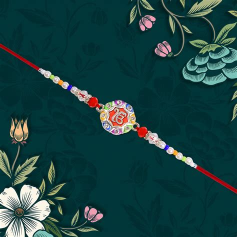 Colorful Stone-Studded Rakhi with Om Symbol Centerpiece and Multicolor