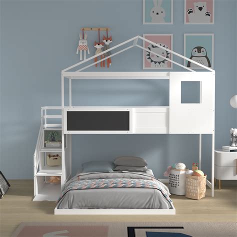Harper Orchard Twin over Full L-Shaped Bunk Beds with Shelves by Harper ...