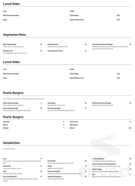 Rustic Table menu in Star, Idaho, USA