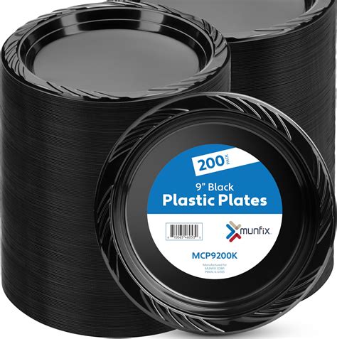 Amazon.com: Munfix 200 Black Plastic Plates Set - 9 Inch Disposable ...