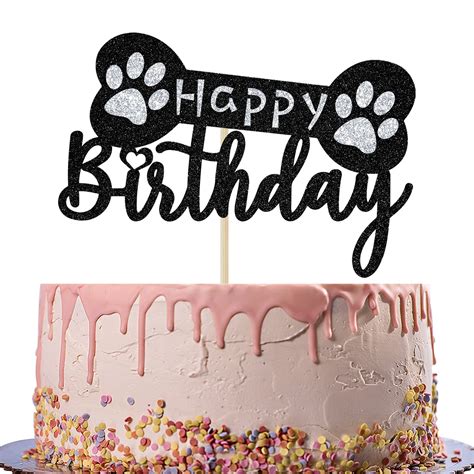 Festiko® Glitter Happy Birthday Cake Topper - Puppy Dog Footprints ...