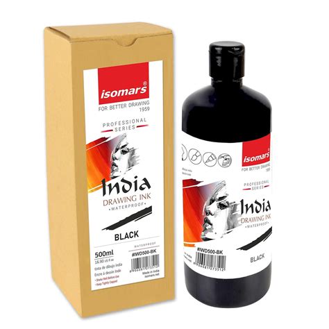 Isomars India Waterproof Drawing Ink - Black - 500ML Bottled Ink, for