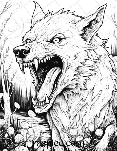 50 Halloween Scary Animals Grayscale Coloring Pages Printable for Adul ...