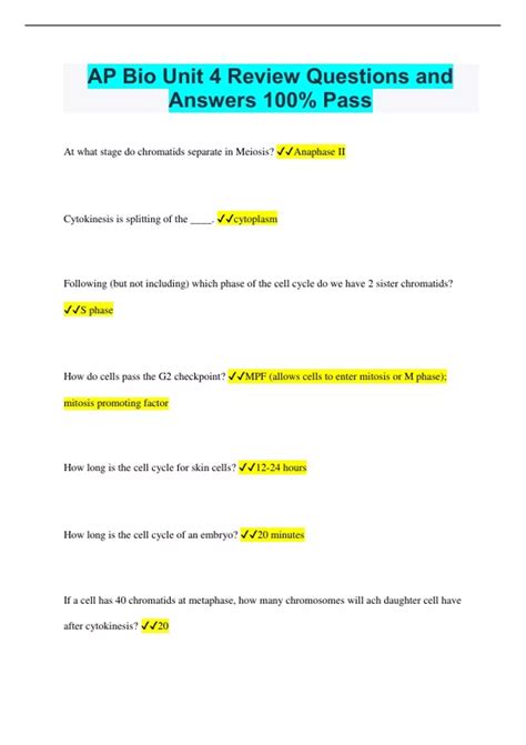 AP Bio Unit 4 Review Questions and Answers 100% Pass - AP Bio - Stuvia US