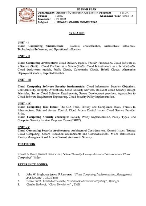 MCA 2015 IV SEM - Syllabus - LESSON PLAN Department: Master of Computer ...
