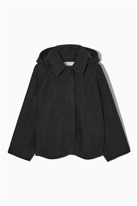 COS Hooded Boiled-wool Coat in Black | Lyst