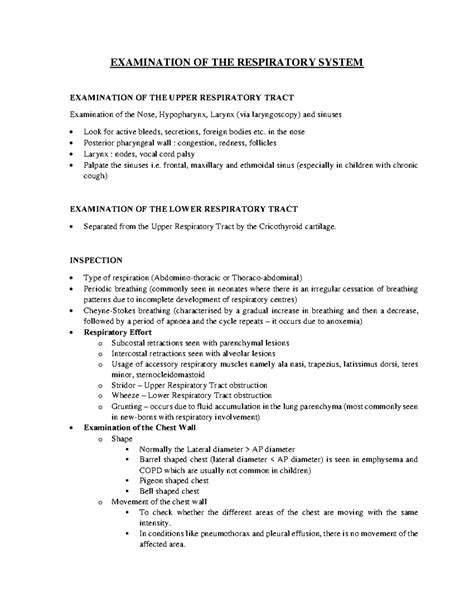 Paediatrics - Respiratory System Examination Notes (Final Exam) - Studocu