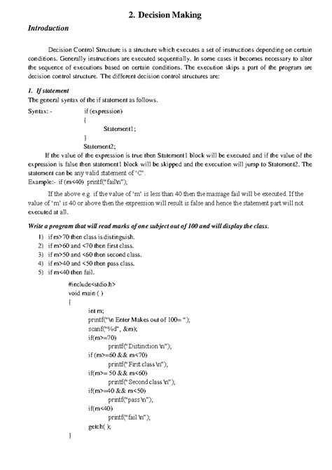 Cp chapter 2 - Introduction 2. Decision Making Decision Control ...