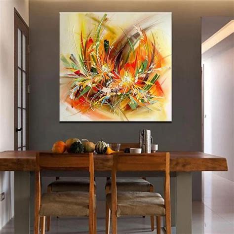 Peinture à l'huile Hang-peint Peint à la main Carré A fleurs ...