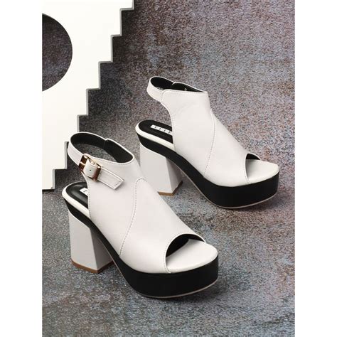 Buy ELLE White Solid Buckle Women Sandals Online