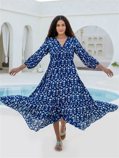 Indigo Women Dabu Modal Maxi Dress – Pinklay