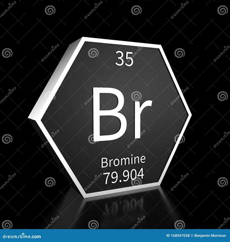Periodic Table Element Bromine Rendered Metal on Black on Black Stock ...