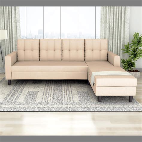 Adorn India Wood Darcy L shape 5 seater sofa set (RHS) (Beige)