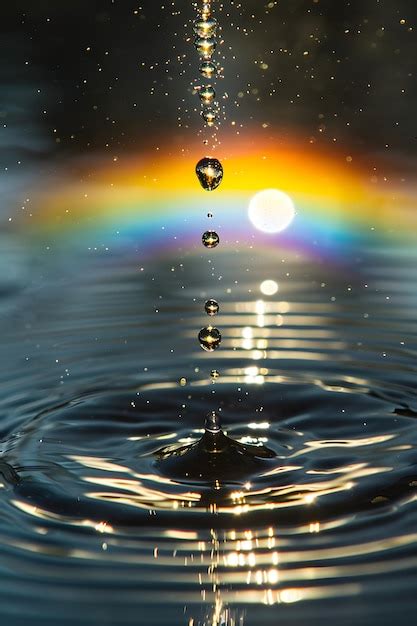 Concentrated sunlight forming a rainbow through a drop of water ai ...