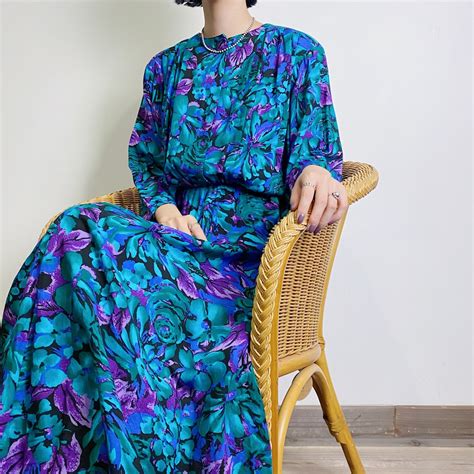 80s green and purple flower dress | LEMON