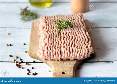 Raw Ground Turkey with Rosemary and Spices. Wooden on a White Background. Stock Photo - Image of ...