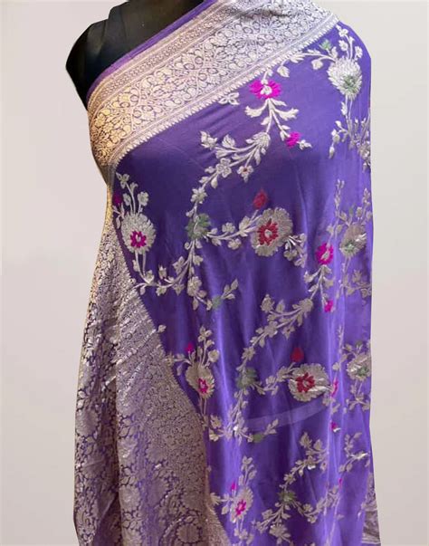 Blue Pure Khaddi Georgette Zari Weaved Meenakari Saree | Peepal Clothing