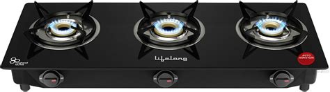 Lifelong 3 Burner Open Heating Gas Stove Top For Kitchen-Automatic ...