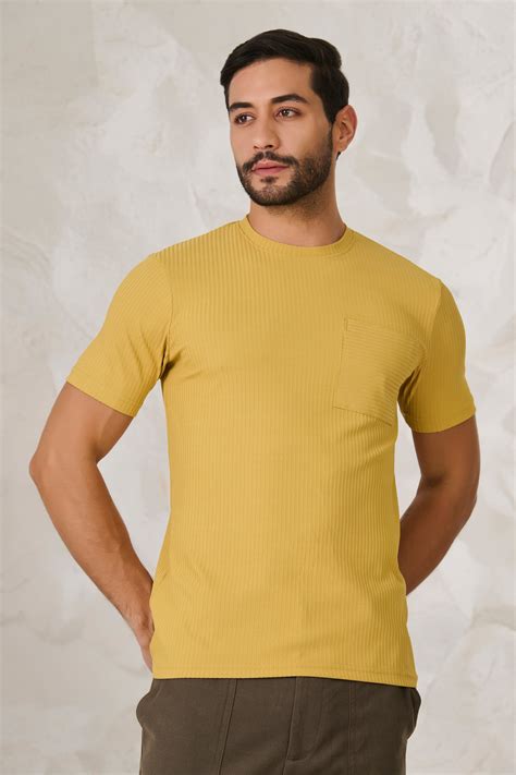 Pin Stripe Textured T-Shirt - Mustard