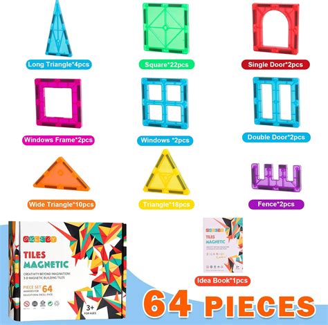 Buy OugerToy Magnetic Building Tiles for Kids,64 PCS Educational ...