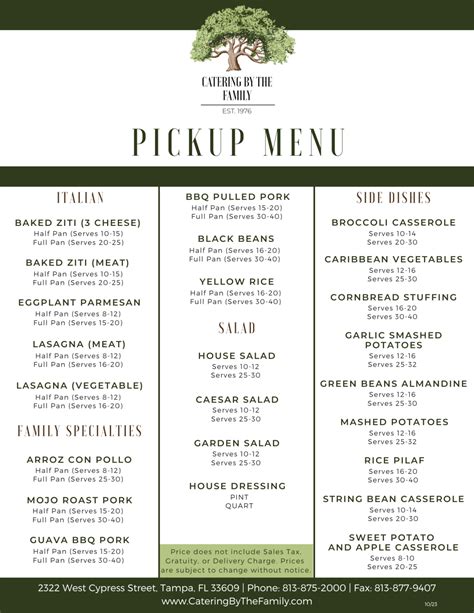 Catering By The Family Menus For Weddings and Corporate Events