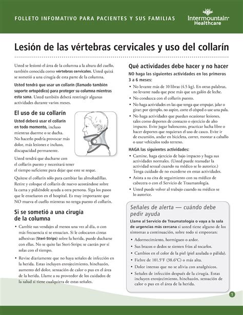 Cervical Spine Injury And Neck Collar Fact Sheet Spanish - 11 F O L L E ...