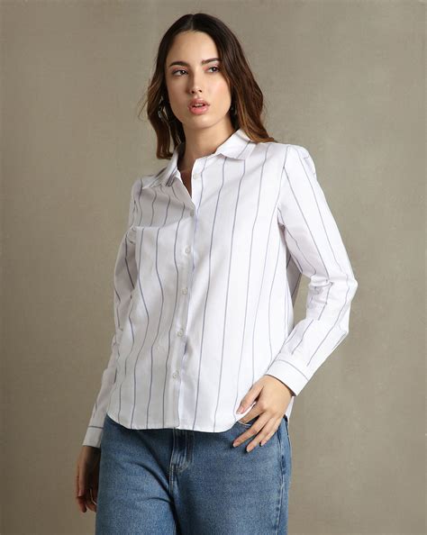 White Striped Spread Collar Full Sleeves Relaxed Fit Shirt – DENNIS LINGO
