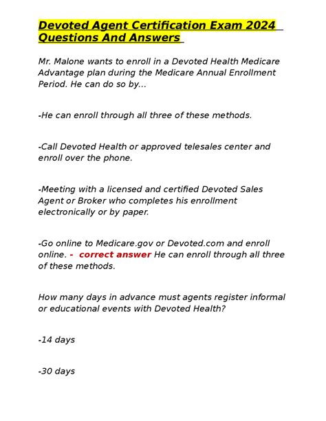 Devoted Agent Certification Exam 2024 Questions And Answers | Exams ...