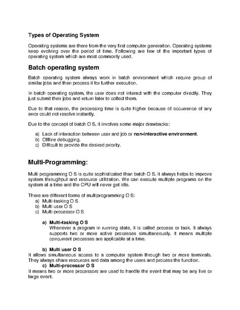 Types of Operating Systems: A Comprehensive Overview - Studocu
