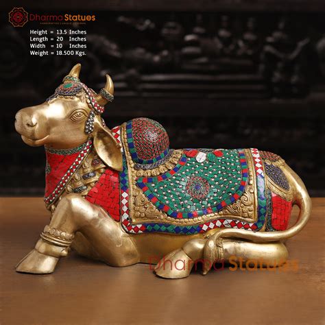 Buy Brass Nandi Statue | Jewel-Adorned Protector | Best Price Online ...