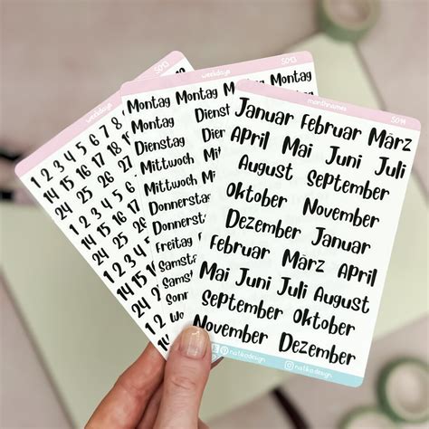 Bullet Journal Sticker Set – Month Names, Weekdays & Numbers in German ...