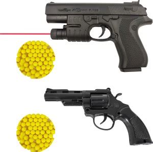 Humaira Pistol 729 with Laser and Revolver Toy Gun, Black and 6 mm BB ...