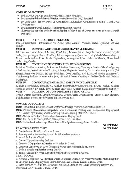 CCS342 DevOps Syllabus: Course Objectives & Unit Breakdown - Studocu