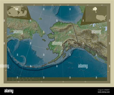 Alaska, state of United States of America. Elevation map colored in wiki style with lakes and ...