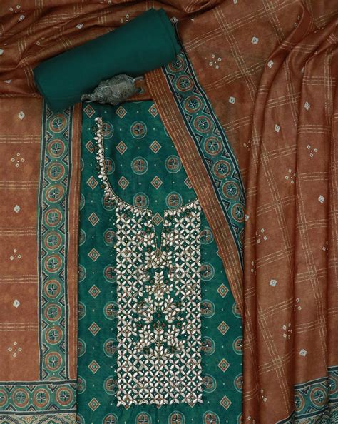 Rama Green Gota Work Suit Set with contrast Bhandani Dupatta – Lavanya ...