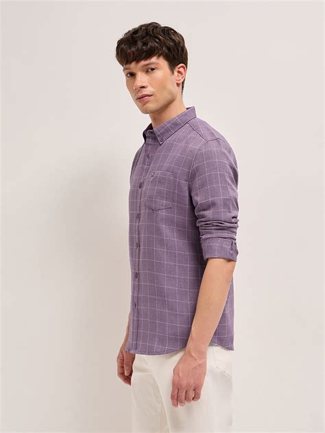 Shop Purple Block Checks Slim Fit Casual Shirt Online. – bearhouseindia
