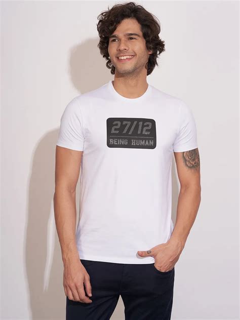 Being Human White Regular Fitround Neck Crew Neck For Men