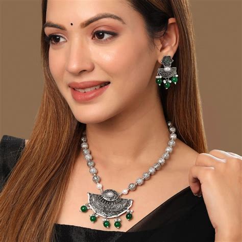 Buy Yellow Chimes Oxidised Moon Charmed Alloy Beaded Necklace ...