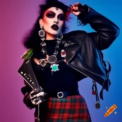 Punk-style portrait resembling British actress Lena Headey, with silver ...