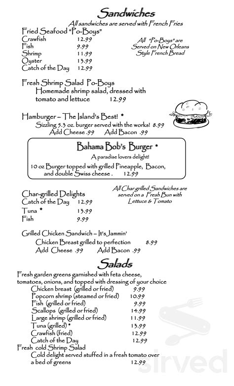 Bahama Bob's Beach Side Cafe menu in Gulf Shores, Alabama, USA