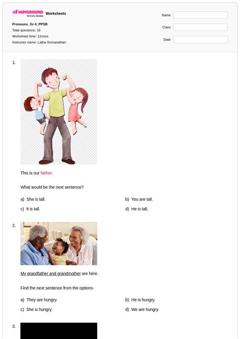 50+ Pronouns worksheets for Class 4 on Wayground | Free & Printable