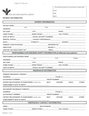 Fillable Online PatientInformation HR page 1 - Bon Secours Hampton ...