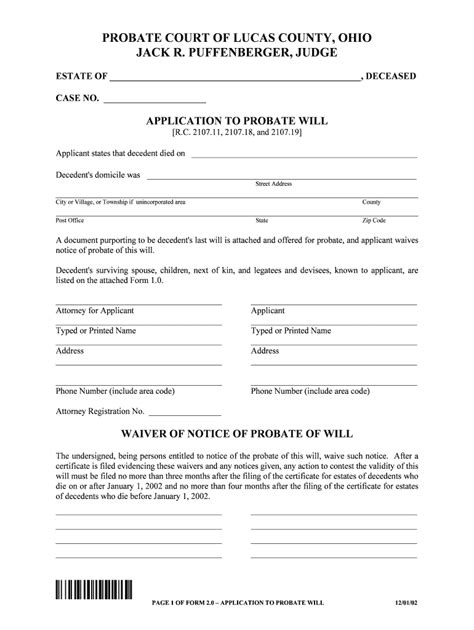 Fillable Online lucas-co-probate-ct APPLICATION TO PROBATE WILL - Lucas ...