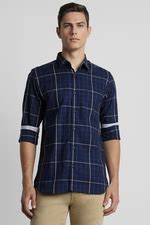 Buy Men Navy Slim Fit Check Full Sleeves Casual Shirt Online - 929083 ...