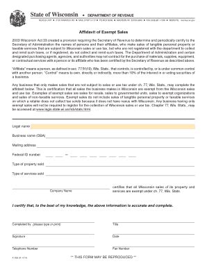 April 2014 A-006 Affidavit Of Exempt Sales (fillable) - Revenue Wi ...