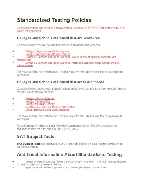 Standardized Testing Policies - Standardized Testing Policies Cornell ...