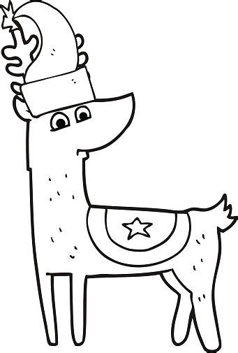 Black And White Cartoon Reindeer Wearing Christmas Hat Stock Clipart ...